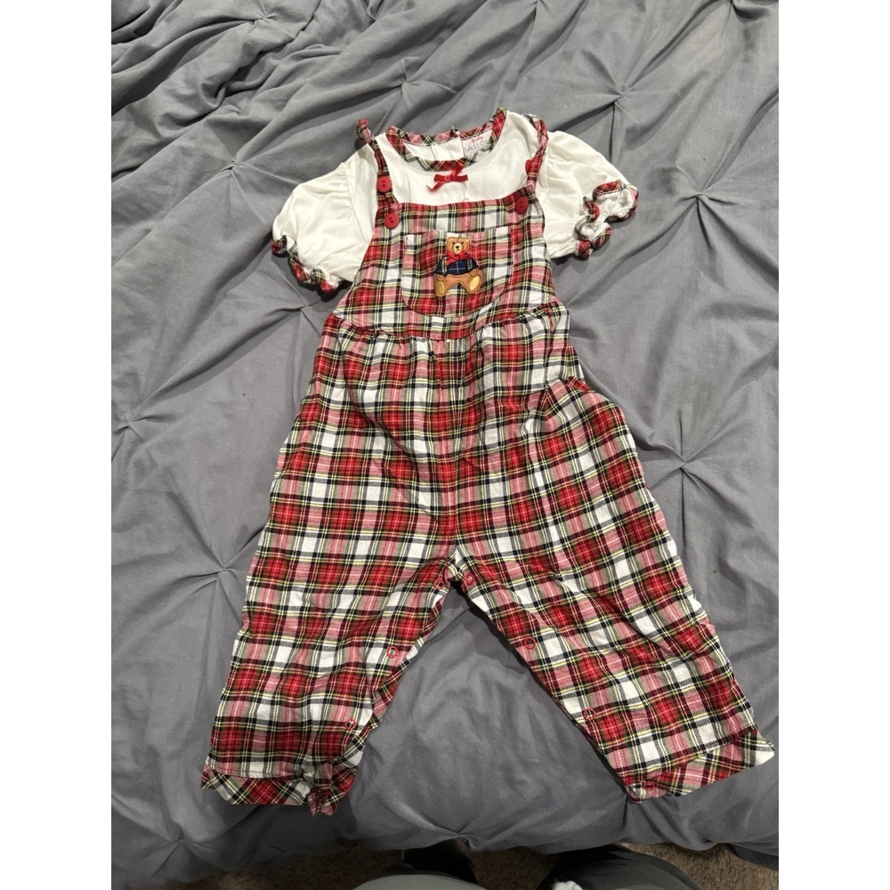 Vintage Baby Sasson‎ Red Plaid Romper 2 Pc Set Size 24M Christmas Holiday